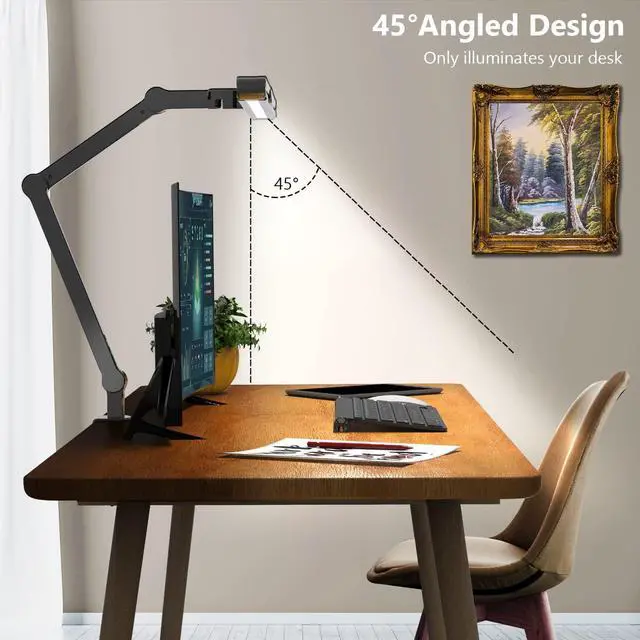 Alt view image 5 of 6 - Led Desk Lamp with Clamp, Architect Desk Lamp for Home Office with Atmosphere Lighting, 24W Ultra Bright Auto Dimming Desk Light Stepless Dimming and Tempering LED Table Light