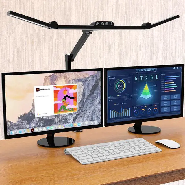 Main image of Led Desk Lamp with Clamp, Architect Desk Lamp for Home Office with Atmosphere Lighting, 24W Ultra Bright Auto Dimming Desk Light Stepless Dimming and Tempering LED Table Light