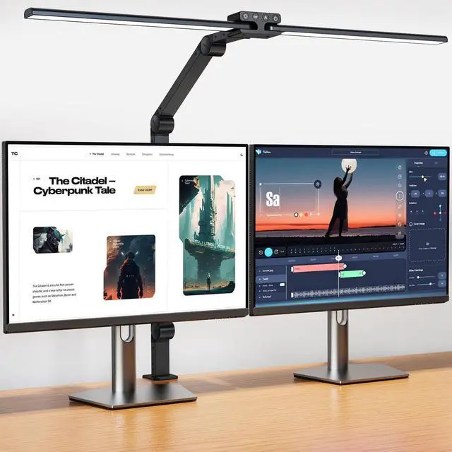 Main image of Desk Lamp,Double Head Desk Lamp with Clamp,24W Led Desk Lights for Home Office Ultra Bright Architect Table Lamp 4 Brightness 4 Color,Auto Dimming Task Lamp for Monitor Work Study