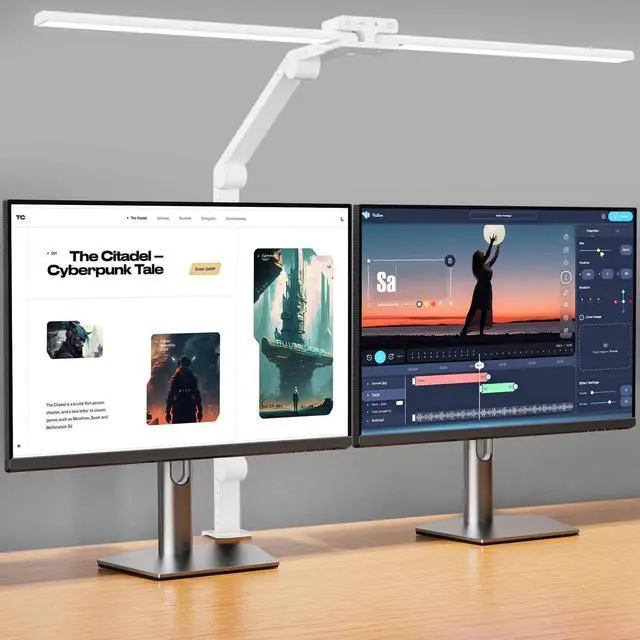 Main image of Desk Lamp,Double Head Desk Lamp with Clamp,24W Led Desk Lights for Home Office Ultra Bright Architect Table Lamp 4 Brightness 4 Color,Auto Dimming Task Lamp for Monitor Work Study - White