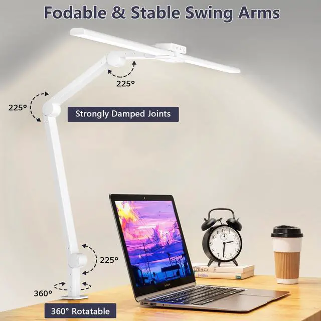 Alt view image 3 of 7 - Desk Lamp,Double Head Desk Lamp with Clamp,24W Led Desk Lights for Home Office Ultra Bright Architect Table Lamp 4 Brightness 4 Color,Auto Dimming Task Lamp for Monitor Work Study - White