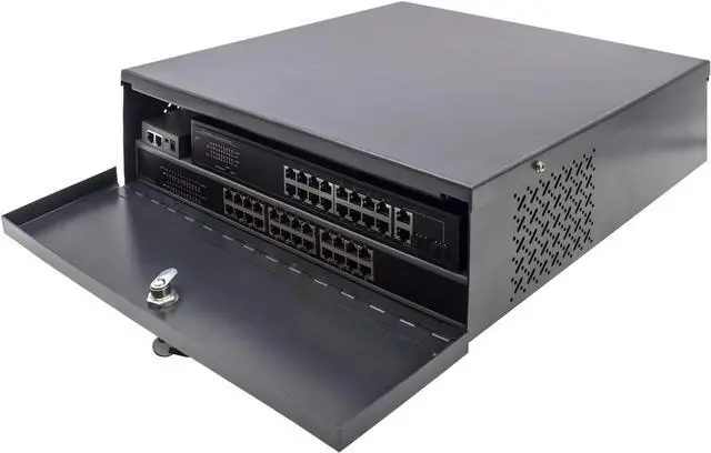 Main image of 18in X 18in X 5in NVR/DVR Lock Box,Black 16 Gauge Heavy Duty Steel With Fan NVR Network Locking Box,Safety Lock Box For CCTV Balun