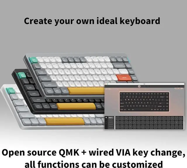 Alt view image 4 of 7 - NUPHY Air75 V2 Portable 75% Mechanical Keyboard,Wireless Keyboard,Supports Bluetooth/2.4G/USB-C RGB Bluetooth Keyboards,Compatible with Windows/Mac OS/Linux Systems- Grey - Gateron Aloe Switch