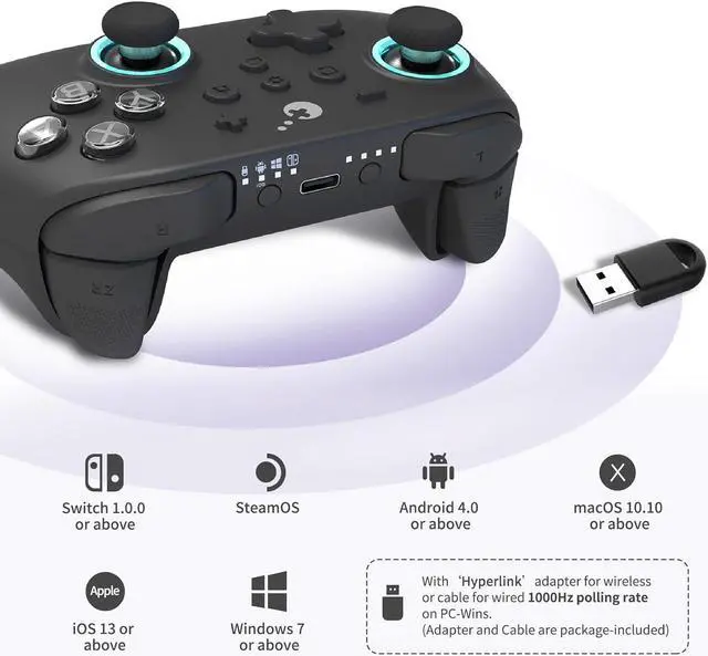 Alt view image 2 of 6 - Bluetooth Controller, 4 Back Buttons,Hall Joysticks and Triggers,Maglev/Rotor/HD Vibration,1000Hz Polling Rate for Wins,Compatible with Switch/Android/iOS/macOS/Steam Deck-Black