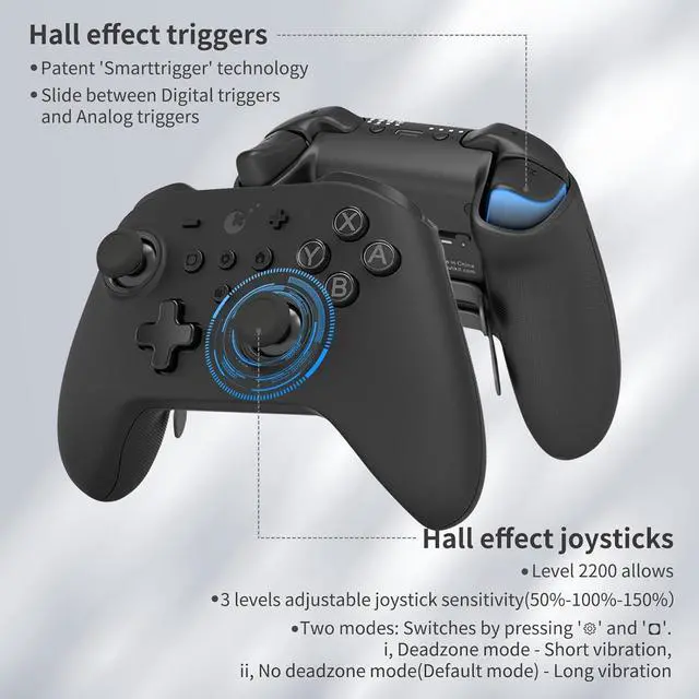 Alt view image 5 of 6 - Bluetooth Controller, 4 Back Buttons,Hall Joysticks and Triggers,Maglev/Rotor/HD Vibration,1000Hz Polling Rate for Wins,Compatible with Switch/Android/iOS/macOS/Steam Deck-Black