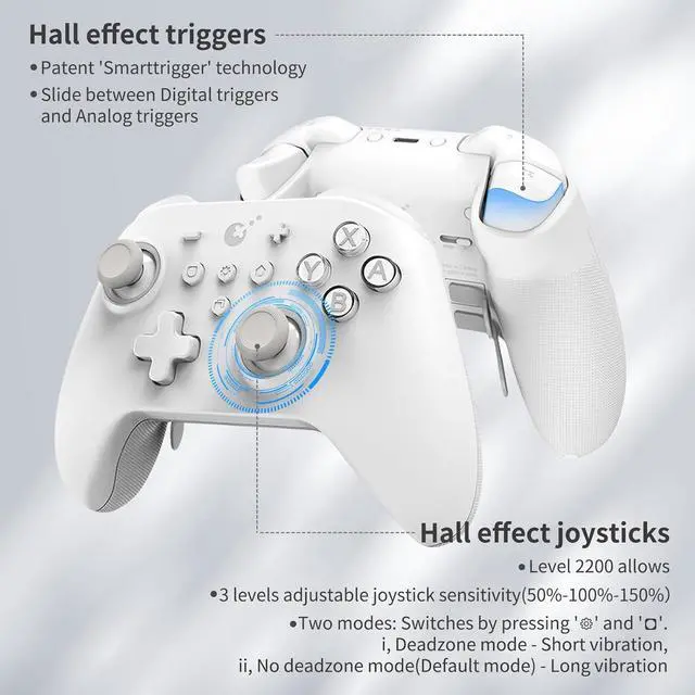 Alt view image 5 of 6 - Bluetooth Controller, 4 Back Buttons,Hall Joysticks and Triggers,Maglev/Rotor/HD Vibration,1000Hz Polling Rate for Wins,Compatible with Switch/Android/iOS/macOS/Steam Deck- White