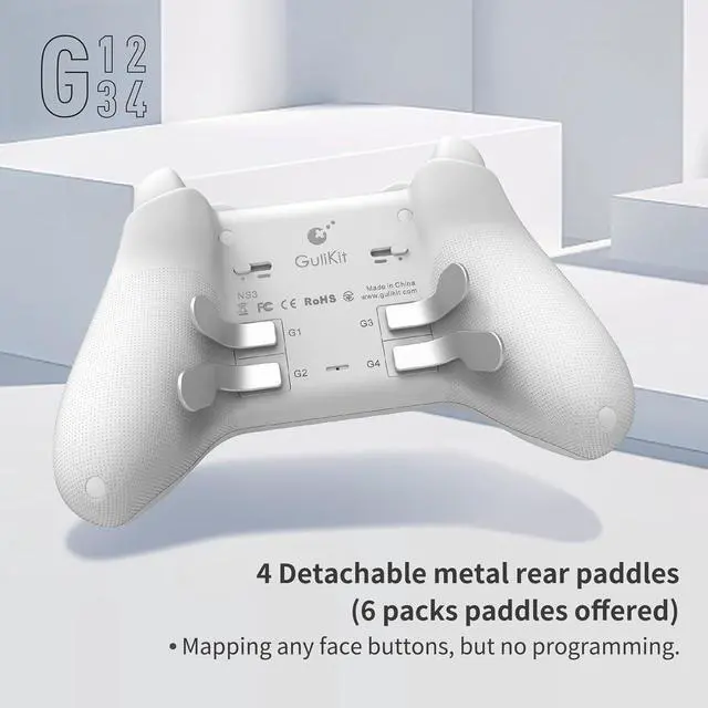Alt view image 4 of 6 - Bluetooth Controller, 4 Back Buttons,Hall Joysticks and Triggers,Maglev/Rotor/HD Vibration,1000Hz Polling Rate for Wins,Compatible with Switch/Android/iOS/macOS/Steam Deck- White