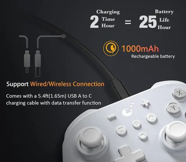 Alt view image 5 of 6 - No Stick Drift KingKong 2 Pro Wireless Controller for Switch/Switch OLED, First Bluetooth Controller with Hall Effect Sensing Joystick, No Deadzone, Auto Pilot Gaming, Motion Sense - White