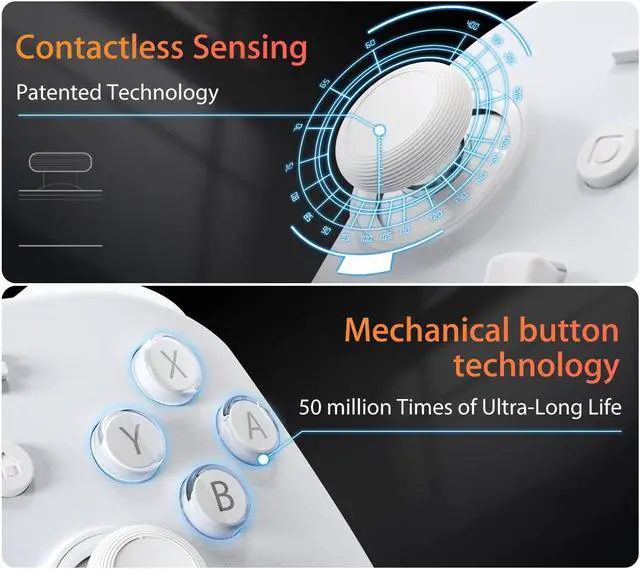 Alt view image 4 of 6 - No Stick Drift KingKong 2 Pro Wireless Controller for Switch/Switch OLED, First Bluetooth Controller with Hall Effect Sensing Joystick, No Deadzone, Auto Pilot Gaming, Motion Sense - White