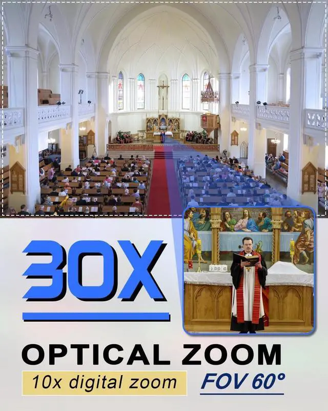 Alt view image 4 of 7 - FoMaKo NDI Camera AI Auto Tracking HDMI PTZ Camera 30x Optical Zoom IP USB3.0 HDMI PTZ Camera for Church Services Worship Education, PoE 1080P60