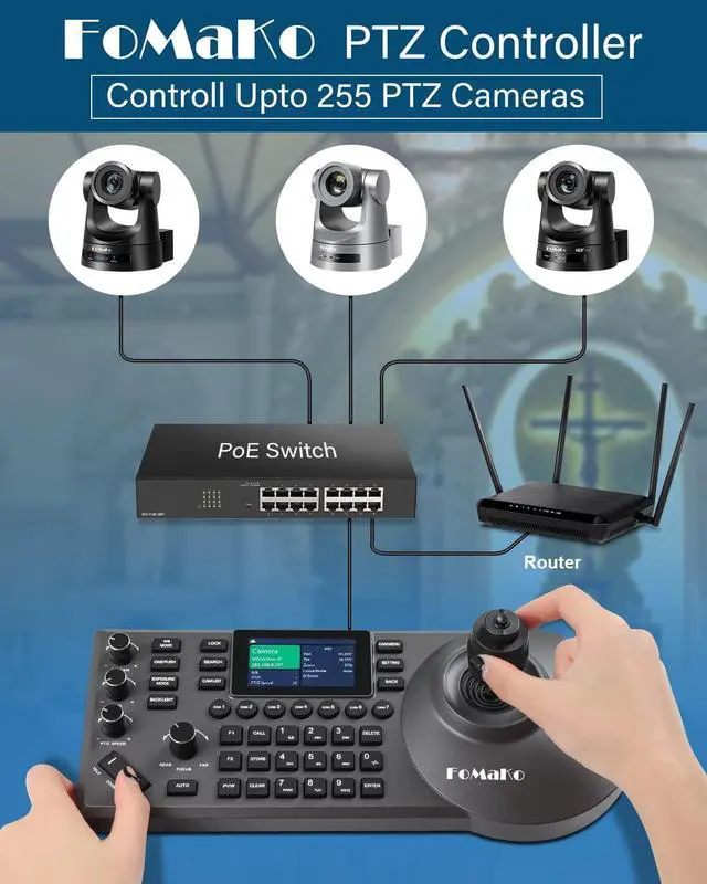 Alt view image 6 of 6 - FoMaKo PTZ Camera Bundle 20X HDMI 3G-SDI IP PoE HDMI PTZ Camera for Church Worship PTZ Controller PoE IP PTZ Camera Controller Keyboard