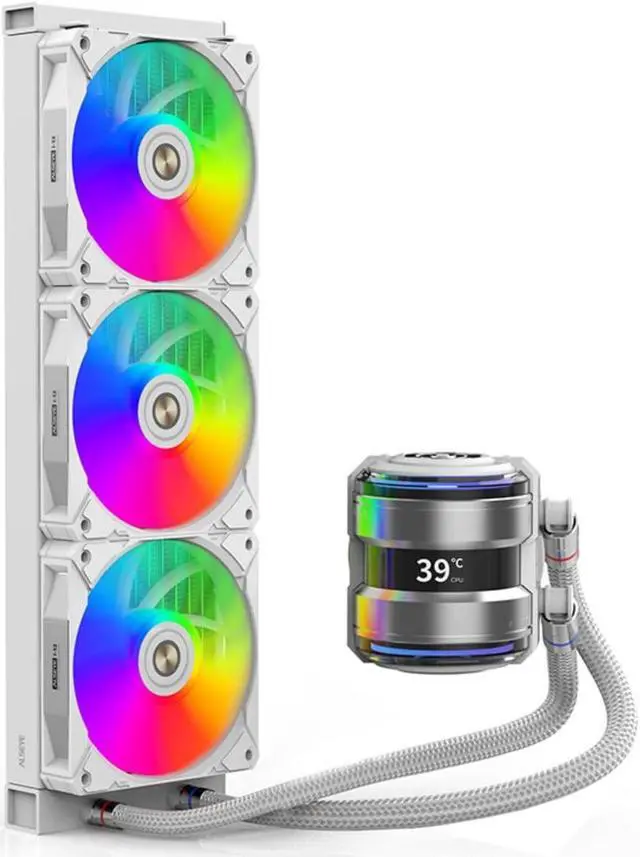 Main image of ALSEYE Infinity i360 AIO CPU Liquid Cooler, Dual Pumps System CPU Water Cooler with Temperature Display Screen, 360mm Radiator & Three Snap-in Connection Wireless ARGB & PWM Case Fans - White