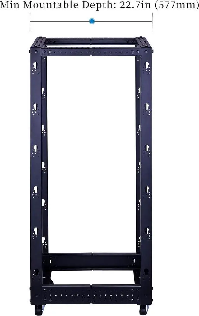 Alt view image 3 of 6 - 25U Open Frame Server Rack  Heavy Duty 4 Post Adjustable Depth with Casters