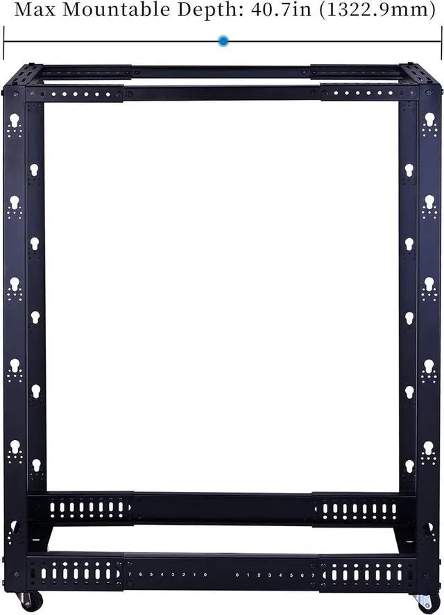 Alt view image 4 of 6 - 25U Open Frame Server Rack  Heavy Duty 4 Post Adjustable Depth with Casters