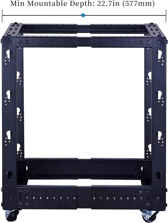 Alt view image 3 of 7 - 12U Open Frame Server Rack  Heavy Duty 4 Post Adjustable Depth with Casters