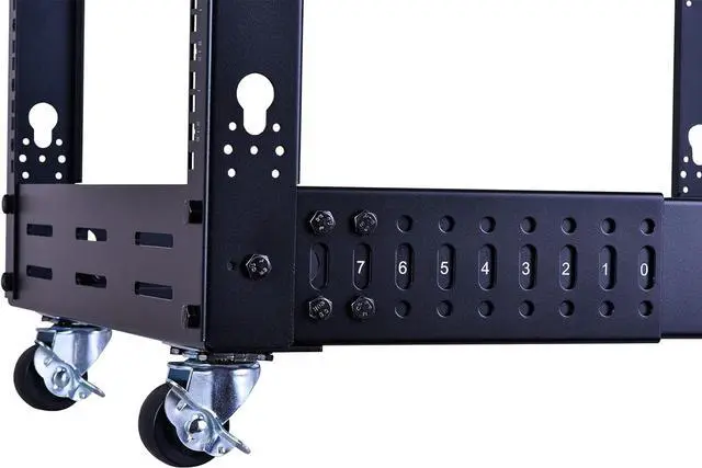 Alt view image 7 of 7 - 12U Open Frame Server Rack  Heavy Duty 4 Post Adjustable Depth with Casters