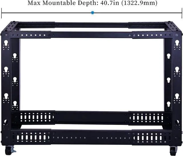 Alt view image 4 of 7 - 12U Open Frame Server Rack  Heavy Duty 4 Post Adjustable Depth with Casters