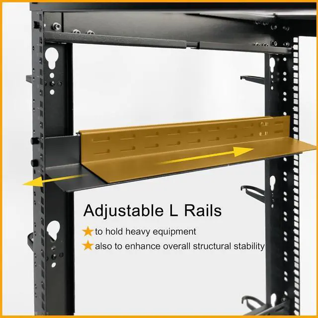 Alt view image 4 of 7 - 25U 19 Adjustable Depth Server Rack Support Up to 1700LBS Floor Standing 4 Posts Construction with Load-Bearing Casters Universal for Network Equipment Black