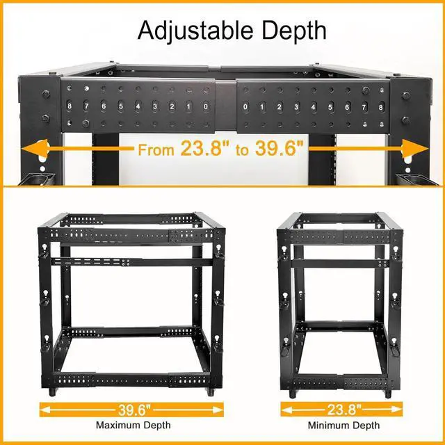 Alt view image 2 of 7 - 25U 19 Adjustable Depth Server Rack Support Up to 1700LBS Floor Standing 4 Posts Construction with Load-Bearing Casters Universal for Network Equipment Black