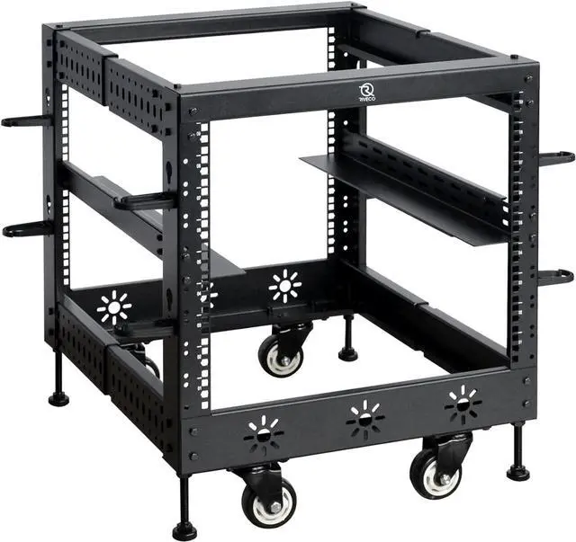 Main image of 9U 19 Adjustable Depth Server Rack Support Up to 1700LBS Floor Standing 4 Posts Construction with Load-Bearing Casters Universal for Network Equipment Black
