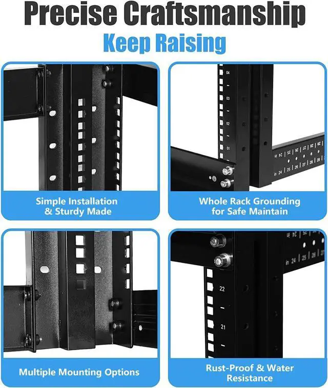 Alt view image 4 of 6 - Raising Electronics Server Rack 4 Post 27U Open Rack Frame Rack Enclosure 19 Inch Adjustable Depth Aluminum