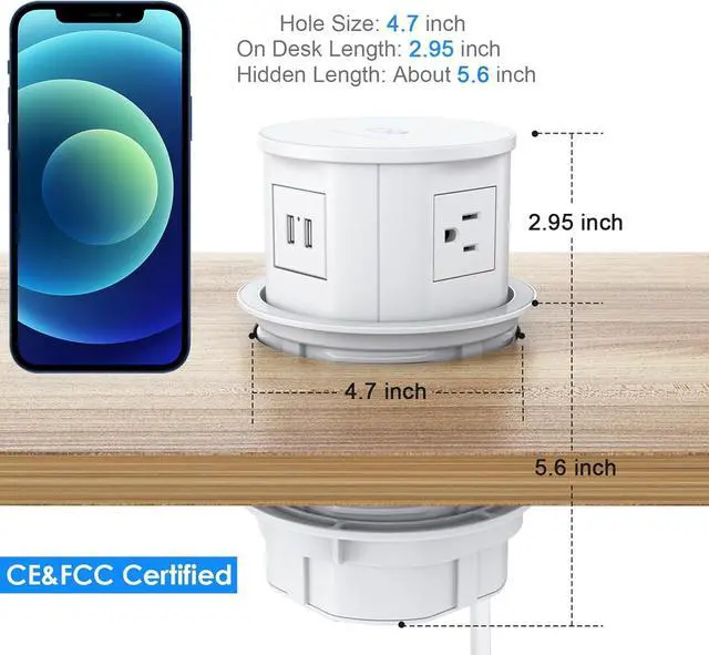 Alt view image 5 of 7 - Automatic Pop Up Countertop Outlet with 15W Wireless Charger,4 Outlets,2 USB Ports,4.75" Pop Up Electrical Outlet,Home Office Power Supply,Suit Kitchen Island RV Office Conference Table