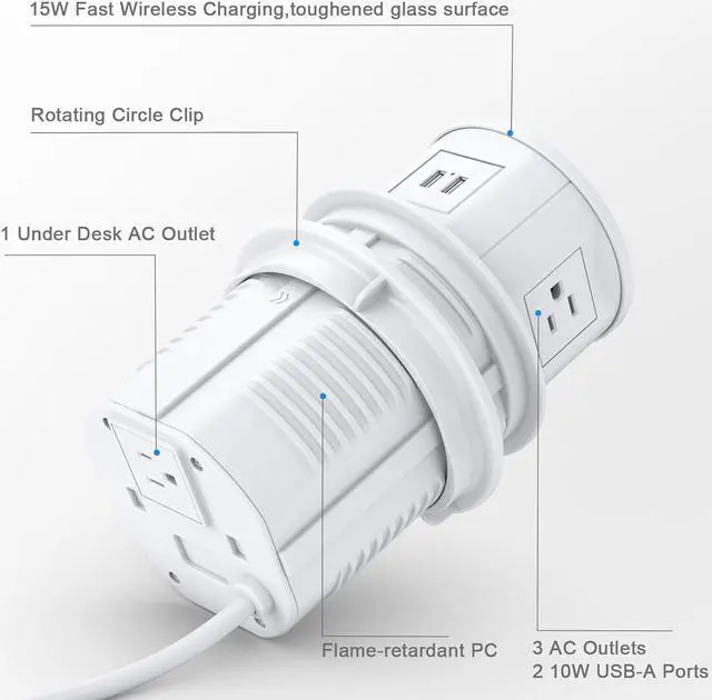 Alt view image 6 of 7 - Automatic Pop Up Countertop Outlet with 15W Wireless Charger,4 Outlets,2 USB Ports,4.75" Pop Up Electrical Outlet,Home Office Power Supply,Suit Kitchen Island RV Office Conference Table