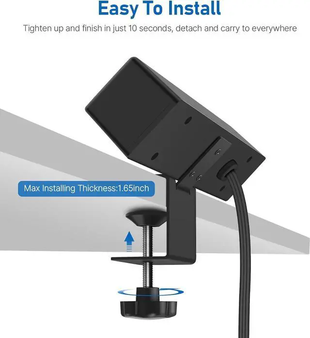 Alt view image 6 of 7 - Desk Clamp Power Strip with PD20W USB-C,Total 40W Fast Charging Desk Edge Power Strip Surge Protector 1200J,Desk Mount Power Strip,5 Outlets,2 USB-C,2 USB-A,6FT 45° Ultra Flat Plug,Fit 1.65" Tabletop