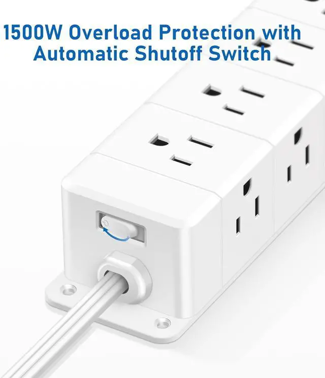 Alt view image 5 of 7 - 30W USB C Power Strip Surge Protector,Ultra Thin Flat Plug Power Strip 4 Side 12 Outlets,1 PD Fast Charing,2 USB-C, 2 USB-A(4 USB Total 40W),6ft Slim Extension Cord,16 in 1 Desk Power Bar,1200J White