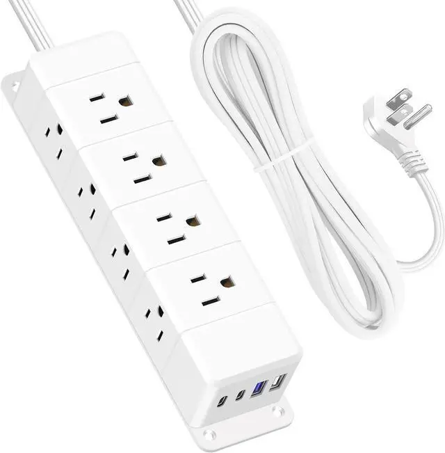 Main image of 30W USB C Power Strip Surge Protector,Ultra Thin Flat Plug Power Strip 4 Side 12 Outlets,1 PD Fast Charing,2 USB-C, 2 USB-A(4 USB Total 40W),6ft Slim Extension Cord,16 in 1 Desk Power Bar,1200J White