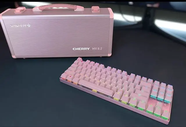 Alt view image 7 of 7 - Cherry MX 8.2 TKL Wireless Gaming Keyboard. Compact TenKeyLess. Mechanical 87 Keys RGB Backlit Keys ABS Keycaps. MX Brown Switch. Aluminum Carrying Case Included - Pink