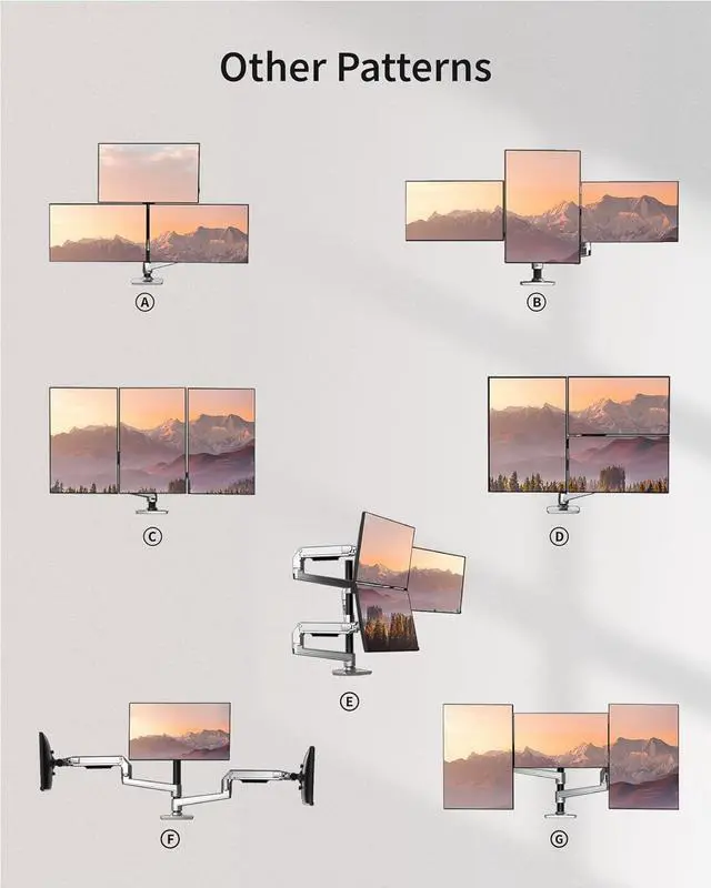 Alt view image 4 of 6 - Triple Monitor Mount - Adjustable 3 Monitor Desk Mount, Triple Monitor Stand for Screens up to 40 Inches Within 25 lbs, Monitor Arm for 3 Monitors with C-Clamp and Grommet Base - Silver