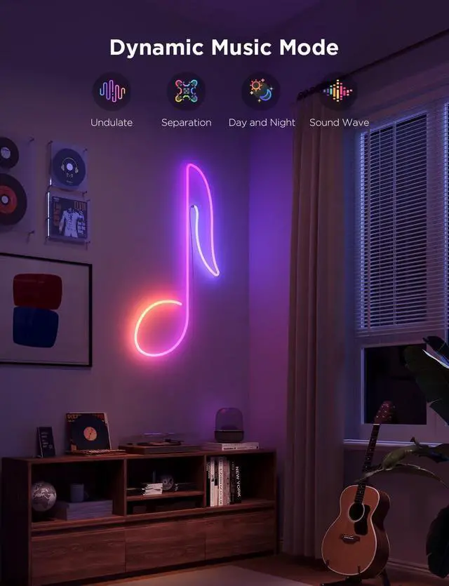 Alt view image 3 of 7 - Govee Neon Lights 2, RGBIC Neon Rope Light Works with Matter, Alexa, Google Assistant, Custom DIY Neon Strip Lights for Bedroom and Wall Decor, Shape Mapping, Softer Material, 16.4ft, Black