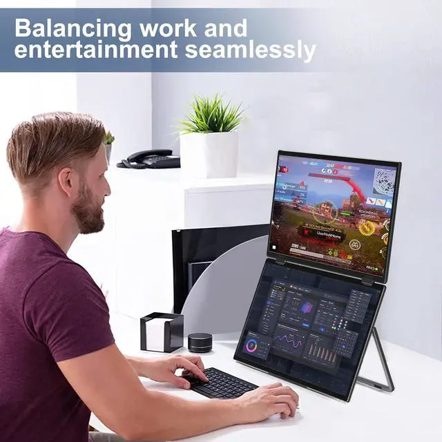 Alt view image 4 of 6 - Laptop Screen Extender 15.6" Dual Monitors Stacked Folding Triple Monitor (Wins/Mac) 1080P Triple Portable Monitor for Laptop 90°/180° Automatic Rotation Black