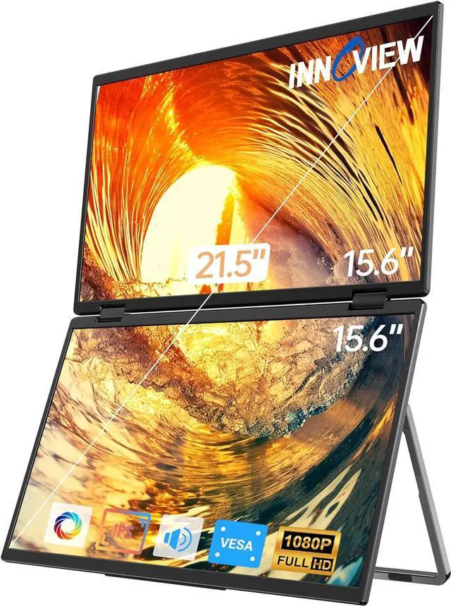 Main image of Laptop Screen Extender 15.6" Dual Monitors Stacked Folding Triple Monitor (Wins/Mac) 1080P Triple Portable Monitor for Laptop 90°/180° Automatic Rotation Black