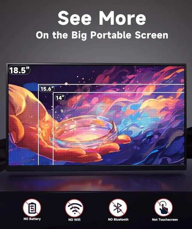 Alt view image 2 of 7 - 18.5 Inch Portable Monitor, 100% sRGB FHD Laptop Screen Extender USB C HDMI Portable Gaming Monitor w/Smart Cover & Speakers, External Monitor for Laptop Mac PC Xbox PS4/5 Switch