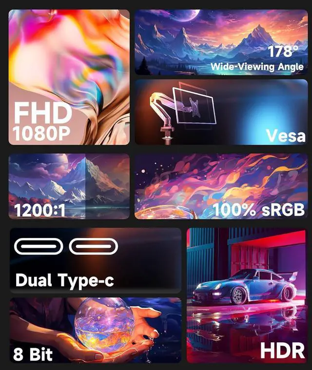 Alt view image 3 of 7 - 18.5 Inch Portable Monitor, 100% sRGB FHD Laptop Screen Extender USB C HDMI Portable Gaming Monitor w/Smart Cover & Speakers, External Monitor for Laptop Mac PC Xbox PS4/5 Switch