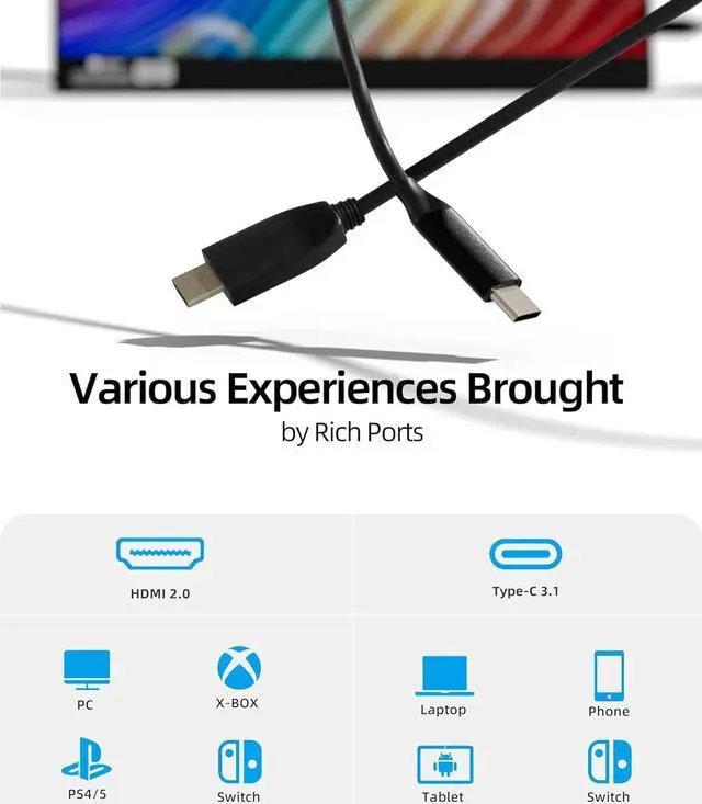 Alt view image 7 of 7 - Portable Monitor 15.6'' FHD IPS Display, A+Screen USB C HDMI Travel Monitor, Portable Screen for Laptop Mac PC Phone Xbox PS4/5 Switch