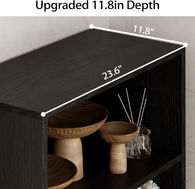 Alt view image 5 of 7 - Industrial Bookshelves and Bookcases with Doors 11.8in Depth Floor Standing 5 Shelf Display Storage Shelves Bookcase Home Decor Furniture for Home, Office Black