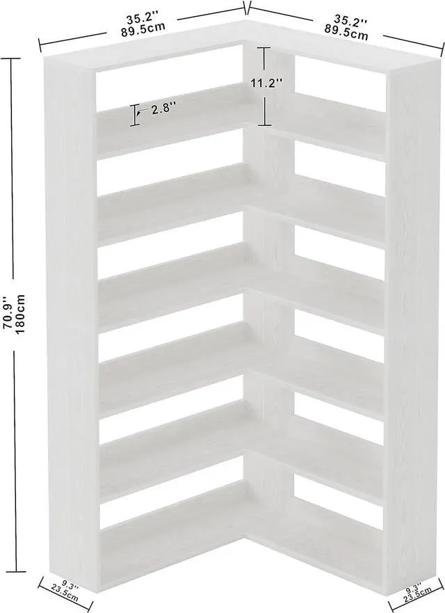 Alt view image 3 of 7 - Bookshelves 6 Tiers with Baffles Industrial Large Corner Etagere Bookcase Storage Display Rack for Living Room Home Office White