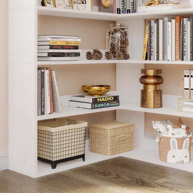 Alt view image 7 of 7 - Bookshelves 6 Tiers with Baffles Industrial Large Corner Etagere Bookcase Storage Display Rack for Living Room Home Office White