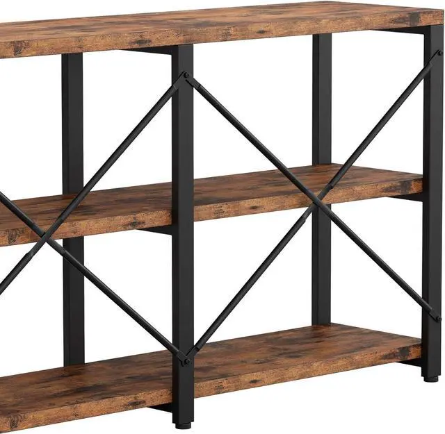 Alt view image 2 of 7 - Rustic Entryway Console Table, Long Hallway Table 55 in 3-Tier, TV Stand Entertainment Center Media Stand for Living Room, Industrial Style, Vintage Brown