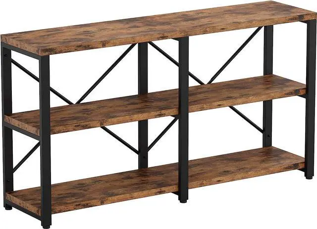 Main image of Rustic Entryway Console Table, Long Hallway Table 55 in 3-Tier, TV Stand Entertainment Center Media Stand for Living Room, Industrial Style, Vintage Brown