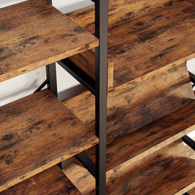 Alt view image 6 of 7 - Bookcases and Bookshelves Triple Wide 6 Tiers Industrial Record Player Shelf, Large Etagere Bookshelf Open Record Player Shelves with Metal Frame for Living Room Home Office