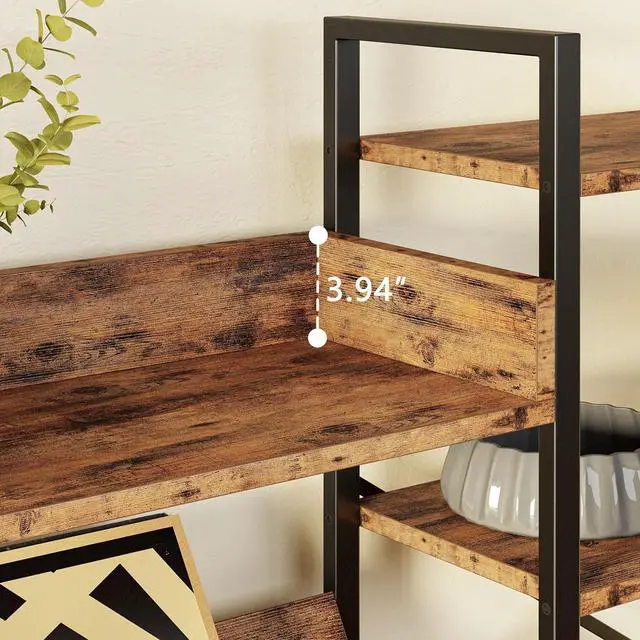 Alt view image 4 of 7 - Bookcases and Bookshelves Triple Wide 6 Tiers Industrial Record Player Shelf, Large Etagere Bookshelf Open Record Player Shelves with Metal Frame for Living Room Home Office