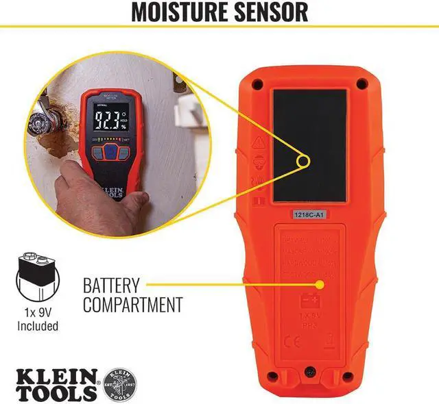 Alt view image 5 of 6 - Klein Tools ET140 Pinless Moisture Meter for Non-Destructive Moisture Detection in Drywall, Wood, and Masonry; Detects up to 3/4-Inch Below Surface
