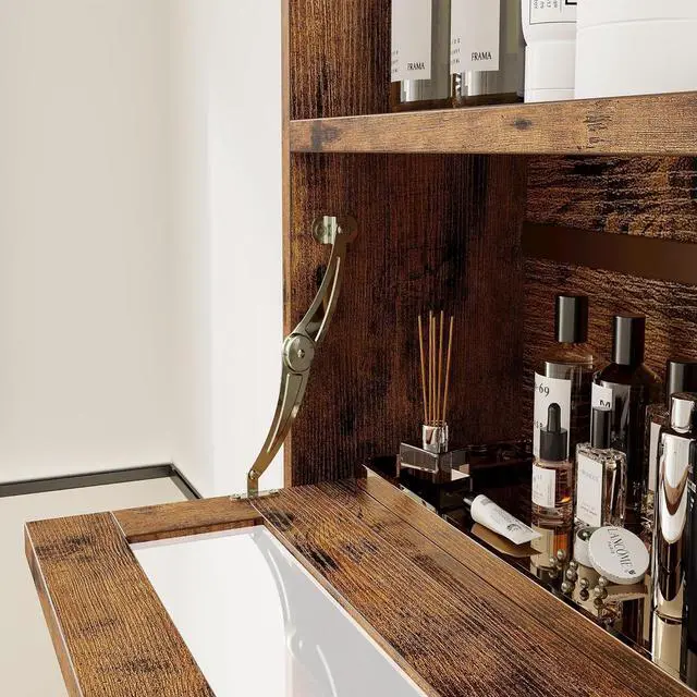 Alt view image 5 of 6 - Over The Toilet Storage with Cabinet, Sliding Barn Door, Side Storage Open Rack, Mass-Storage Over Toilet Bathroom Organizer for Bathroom, Restroom, Laundry, Vintage Brown