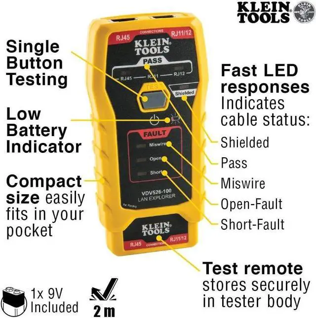 Alt view image 2 of 7 - Klein Tools 80093 Cable Tester, VDV LAN Kit with LAN Tester, Pass Thru Crimper, CAT6/CAT5e Plugs and Strain Relief Boots, 5-Piece