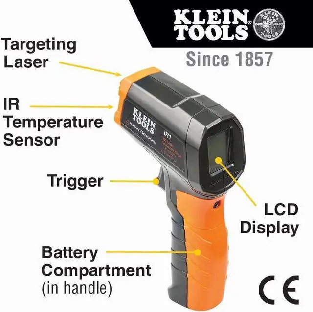 Alt view image 2 of 4 - Klein Tools IR1 Infrared Thermometer, Digital Laser Gun is Non-Contact Thermometer with a Temperature Range -4 to 752-Degree Fahrenheit