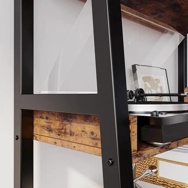 Alt view image 6 of 7 - Industrial Bookshelf 5-Tier 31.5in Wide, Bookcase Ladder Shelf, Storage Shelves Rack Shelf Unit, Accent Furniture Metal Frame, Home Office Furniture for Bathroom, Living Room Brown